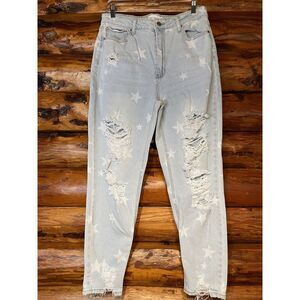 True Craft Distressed Mom Jeans‎ With Stars Size 15R